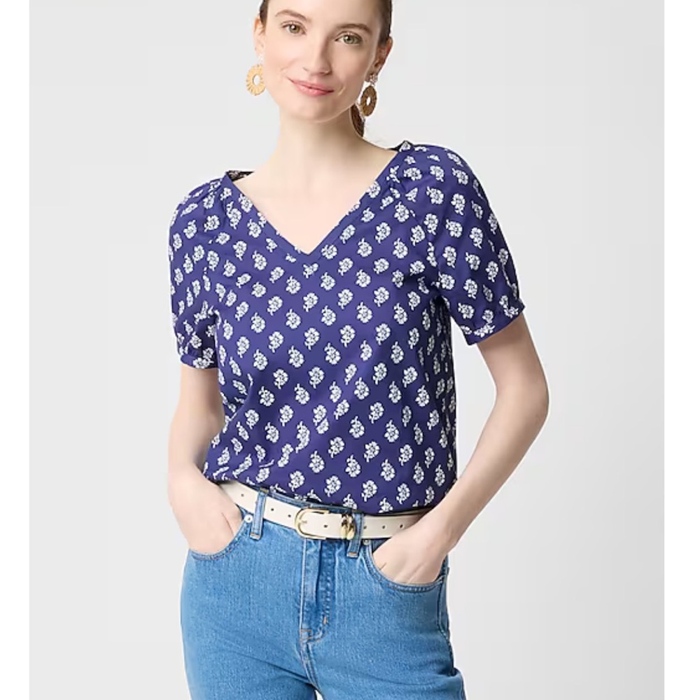 J. Crew Blue Short Sleeve Relaxed Blouse